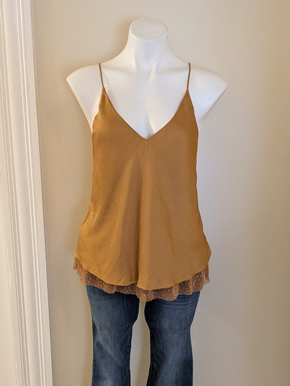 Free people mustard yellow thin strap swing tank top size S